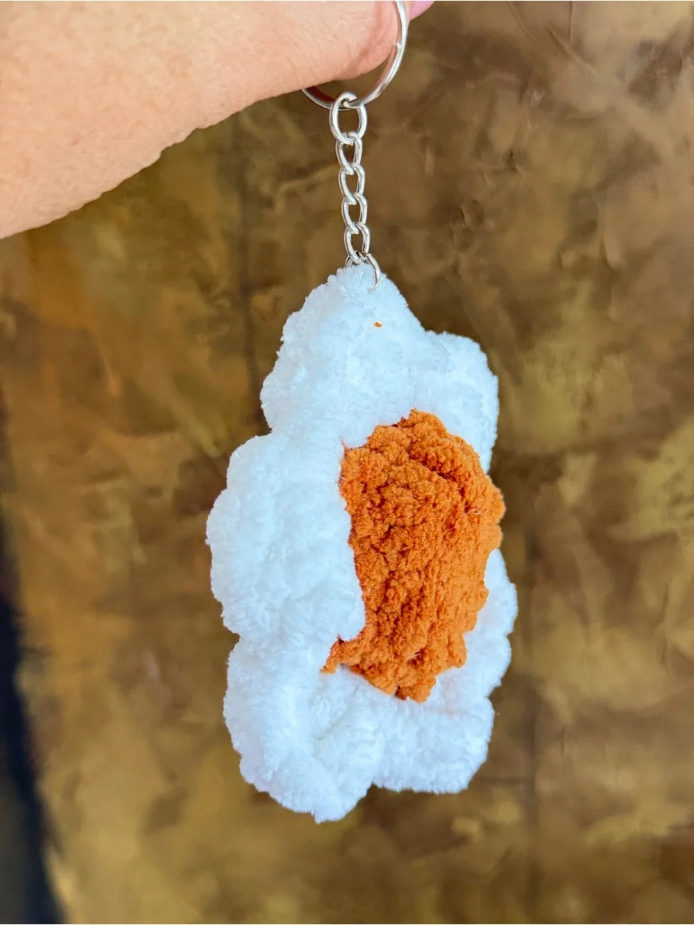 Handmade Crochet Flower Keychain – White & Rust Gold Bag Charm